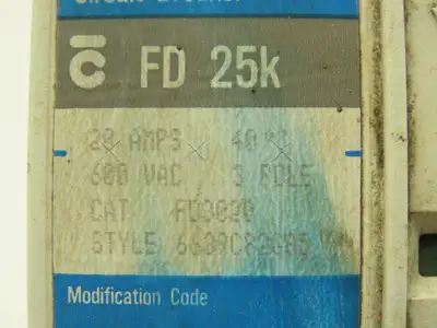 Westinghouse FD3020 Industrial Circuit Breaker 20A 3 Pole 600VAC 25K Ser C