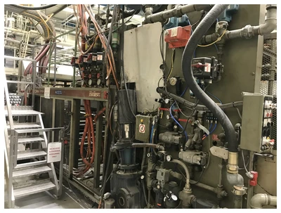 40" Brown model B4042 thermoforming line with , B4042 former and T340 trim press. New 1996
