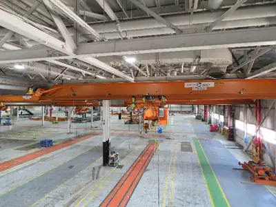 Cleveland Tramrail P&H 5 Ton Single Girder Underhung Bridge Crane 44' 6" Span