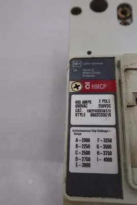 CUTLER-HAMMER HM2P400X5WS10 MOTOR CIRCUIT PROTECTOR SERIES C 600VAC STOCK #3221