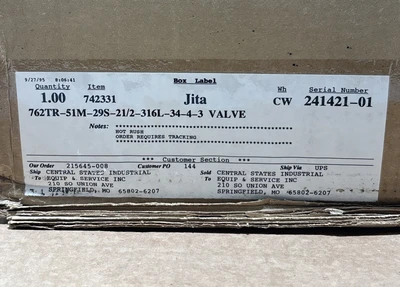 New | in-Stock Alfa Laval 762TR-51M-29S-21/2-316L-34-4-3 Valves/Fittings Indiana US | J&J Industrial Supply #1547828