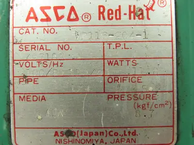 Asco WP116-204-1 Pneumatic Brass Solenoid Valve 1/4" NPT 110V