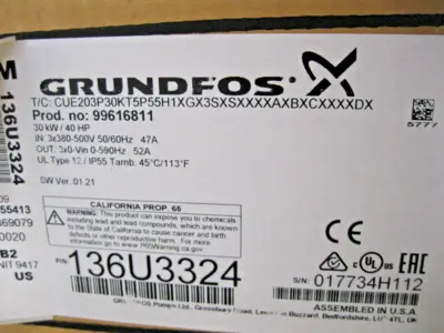 NEW Grundfos CUE203P30KT5P55H1XGX3SXSXXXXAXBXCXXXXDX