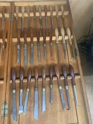 5982-385 Antique Holtzapffel & Co Ornamental Lathe 54 Turning Tools Chisel Set, London