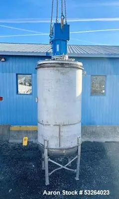 Used Fulton 1,500 Gallon Jacketed Tank – 304 SS, 150 PSI Jacket, 20 HP Falk Mixer, Flanged Outlet