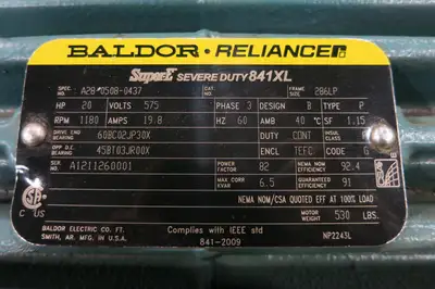 20 hp, 575 volts, 1180 rpm, 286LP Electric Motor
