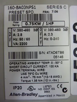 USED ALLEN BRADLEY 160-BA03NPS1 SER C