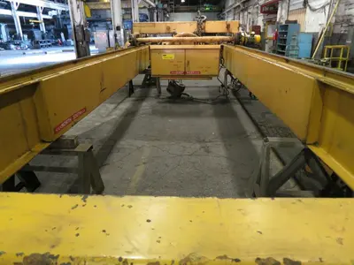 15 TON X 25' SPAN P&H DOUBLE GIRDER OVERHEAD BRIDGE CRANE. STOCK # 0315322