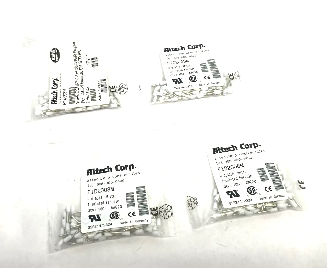 New | in-Stock Altech Crimp Ferrule Terminals 20AWG/0.5sqmm PACKS OF 100, LOT OF 4 Electrical Fittings Michigan US | Maverick Industrial Sales #1390897