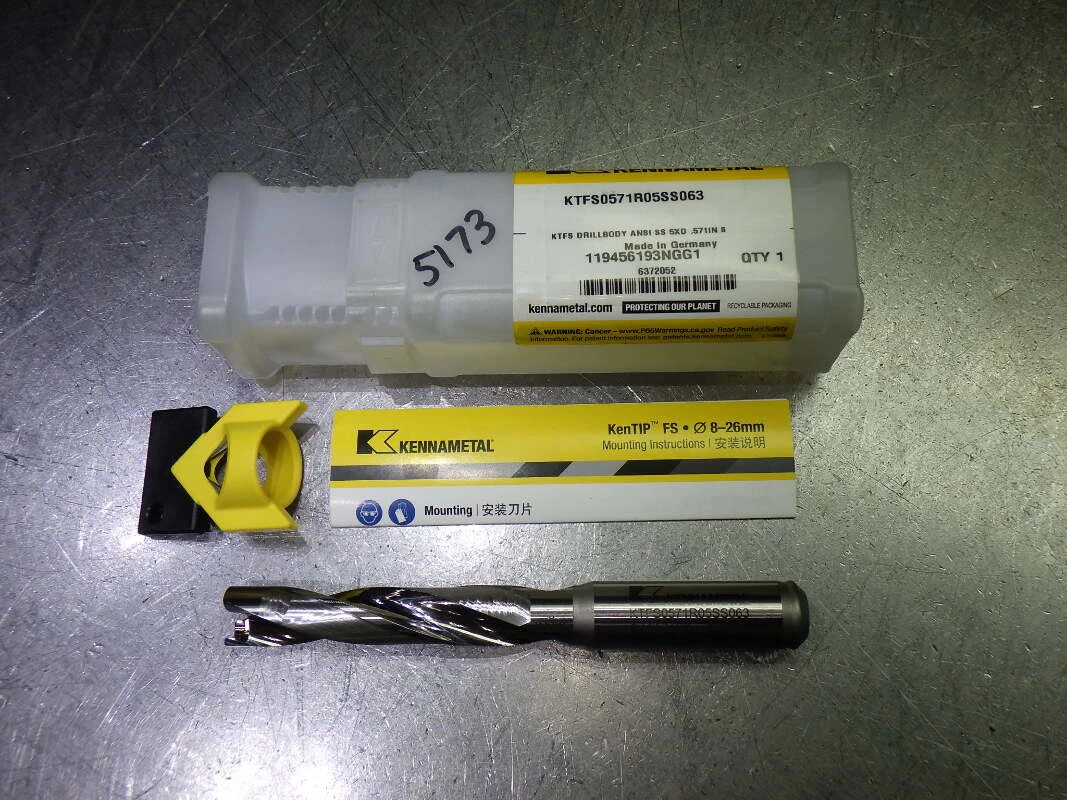 Kennametal .571" Coolant Thru 5xD Drill 5/8" Shank KTFS0571R05SS063 (LOC2978D)