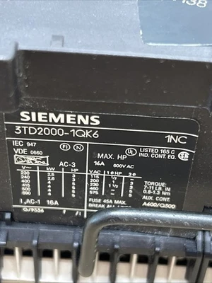 USED Siemens 3TD2000-1QK6