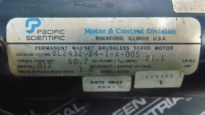 Pacific Scientific BL2432-24-1-X-005 Permanent Magnet Brushless Servo Motor Used