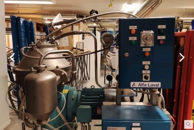 Alfa-Laval BTPX 205 SGD-34CDP clarifier centrifuge skid, 316L SS.