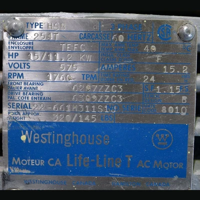 Westinghouse 15 HP Motor