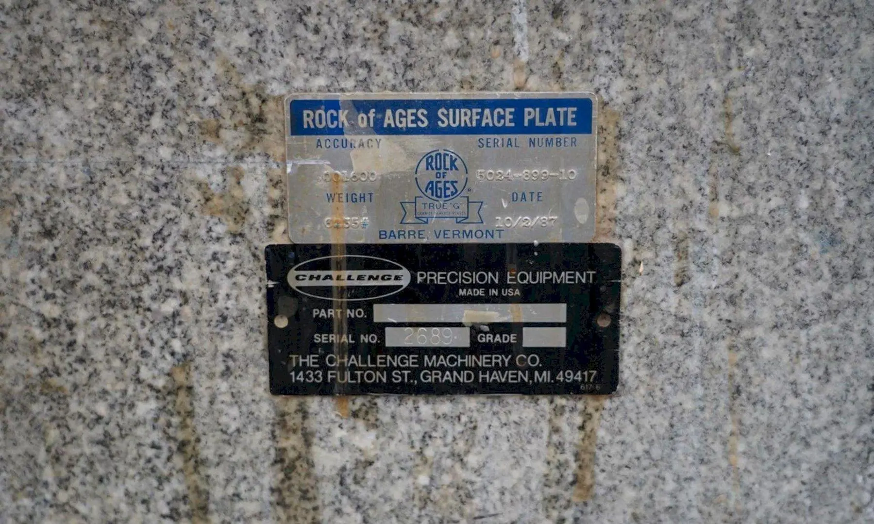 8' X 4' X 14" ROCK OF AGES PRECISION LAYOUT INSPECTION GRANITE TABLE: STOCK #23795