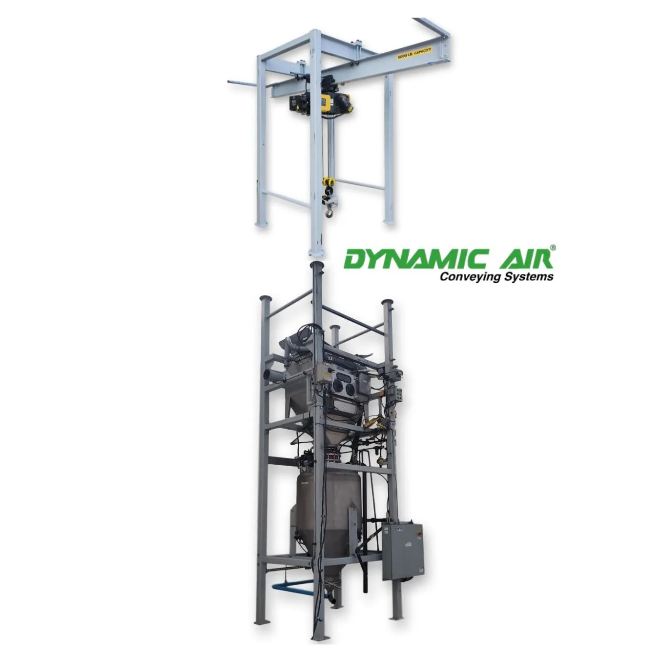 Used 2.5 Ton Dynamic Air BulkBuster Bulk Bag Unloader w/ Conveying Transporter
