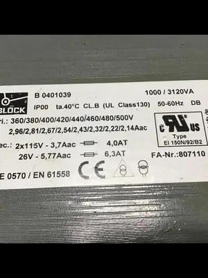 USED BLOCK TRAFO B 0401039