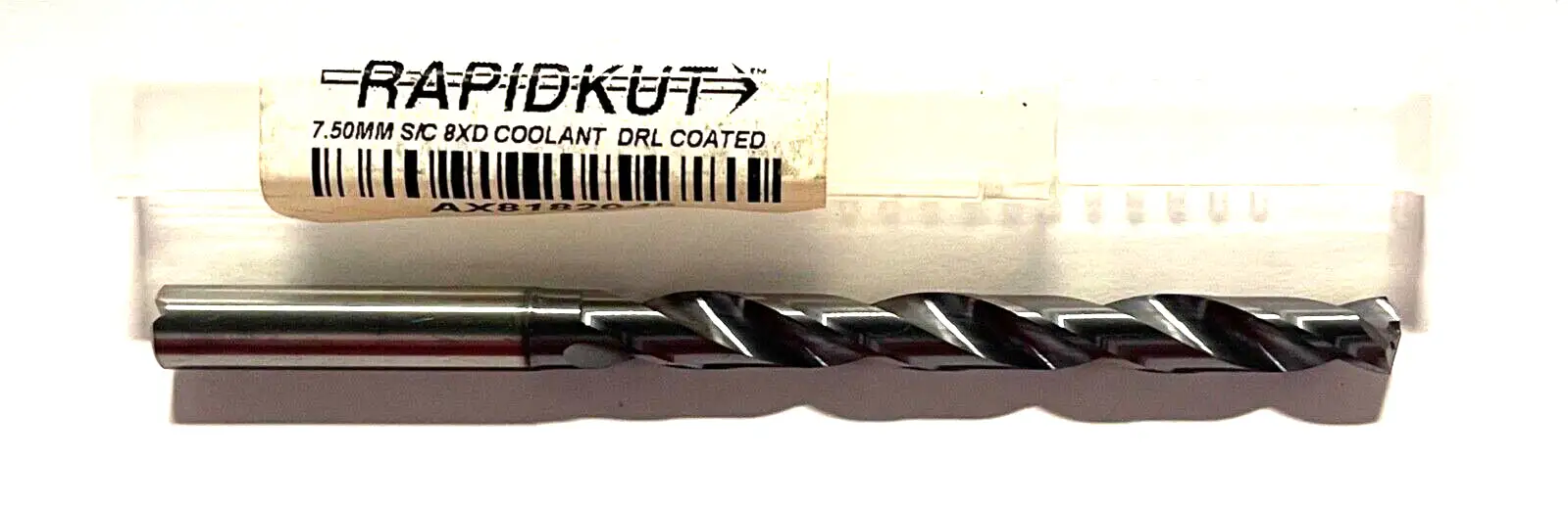 RapidKut 7.5mm Solid Carbide Drill 8xD Coolant Thru TiAlN Coated 2 Flute 140°