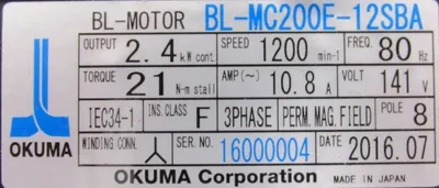 NEW OKUMA BL-MC200E-12SBA SERVO MOTOR BLMC200E12SBA