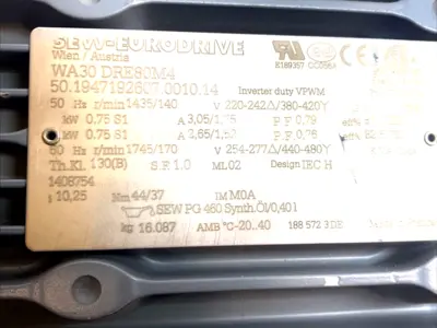 USED SEW-EURODRIVE 0.75KW RIGHT ANGLE GEARMOTOR 1435RPM INPUT