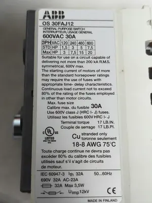 Used ABB 0S 30FAJ12 Miscellaneous Equipment (Electrical & Power) Ohio US | Surplus Asset Holdings #1236334