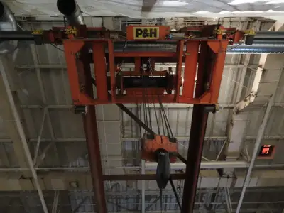 Cleveland Tramrail P&H 15 Ton Double Girder Bridge Crane 45' Span w/Remote