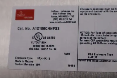 Hoffman A12106CHNFSS Electrical Stainless WITH TOWEL SIGNAL STOCK 4875