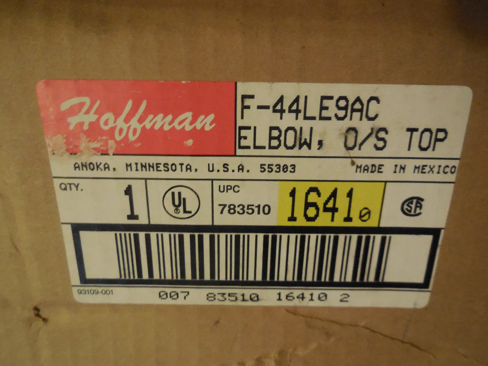 NEW HOFFMAN ENCLOSURES F-44LE9AC WIREWAY ELBOW F44LE9AC