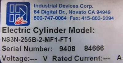 USED IDC NS3N-255B-2-MF1-FT1 ELECTRIC CYLINDER NS3N255B2MF1FT1