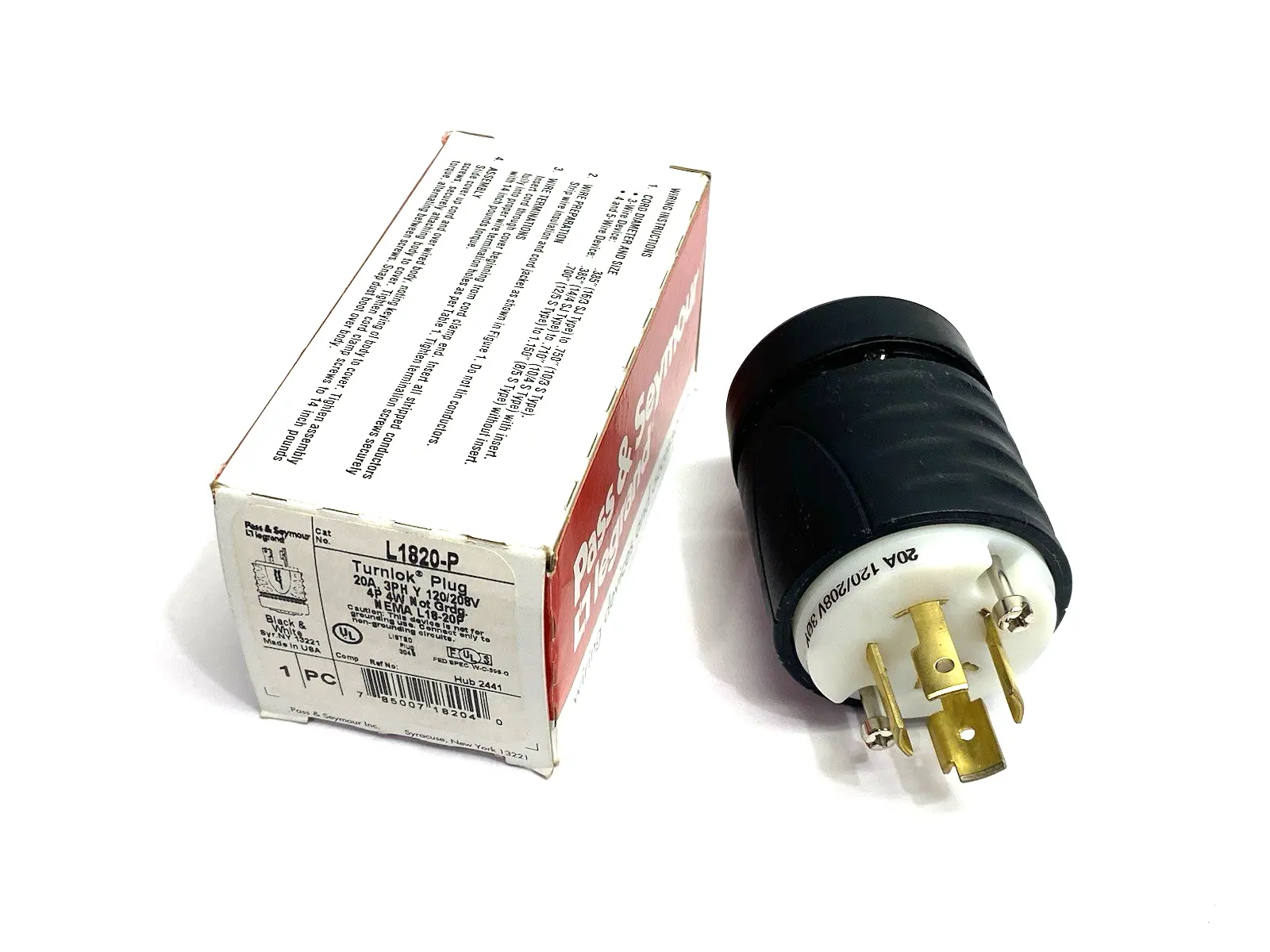 L1820-P | Pass & Seymour Legrand  Turnlok Plug 20A 3PH 120/208V 4P 4W - New Other