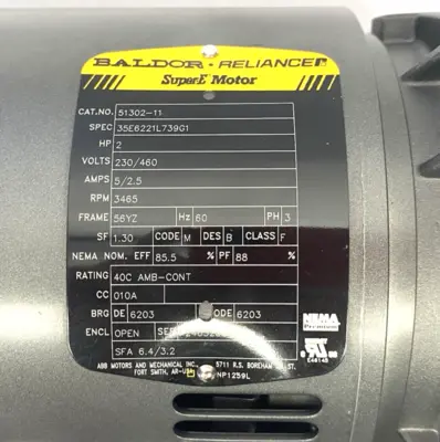 Used Baldor-Reliance, ABB SuperE Motor 3-Phase 2HP 3465rpm 230/460V 35E6221L739G1 A.C. Motors Michigan US | Maverick Industrial Sales #1391862