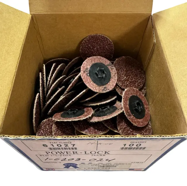 Merit 1-1/2" Quick Change Sanding Discs 24 Grit A/O, Type I, Power-Lock 100 Pack