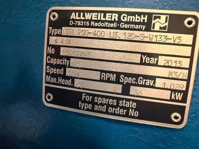 NEW 2015 ALLWEILER NTM 250-400 U5.12D-S-W133-V5