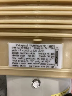 Calorplast PVDF Corrosive Media Tube Plate Heat Exchanger 45gpm 116PSIG 55°F
