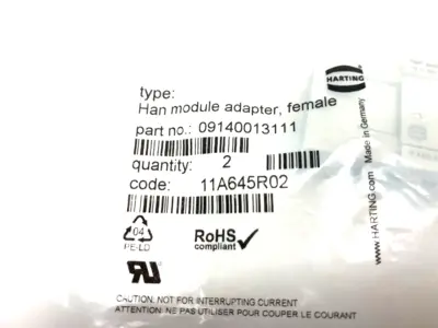 NEW HARTING HAN GIGABIT CAT 7A MODULE ADAPTER FEMALE