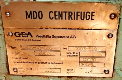 (3) Westfalia OSC 5-02-066 fuel oil purifiers, SS.