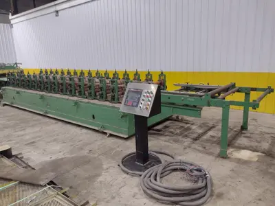16 STAND X 4" x 36" WIDE R-PANEL ASC ROLLFORMER LINE WITH REEL & CUT OFF, BECK CONTROLS: STOCK #21176