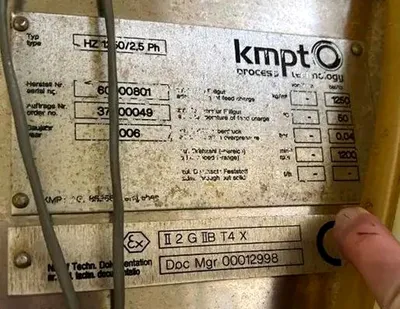 Krauss-Maffei HZ 1250/2.5 Ph CIP peeler centrifuge, 316L SS.