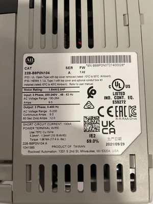 Allen-Bradley 22B-B8P0N104 Ser A Powerflex VFD Frequency Drive 200-240V 2-HP