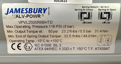 NEW Jamesbury VPVL250SR6BHTD