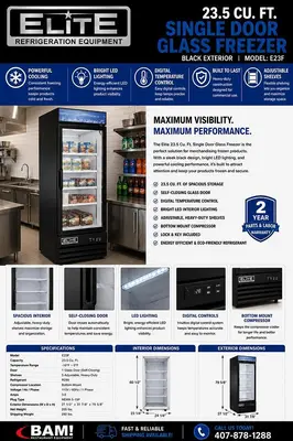 Elite 23.5 Cu. Ft. Single Door Glass Freezer – Black