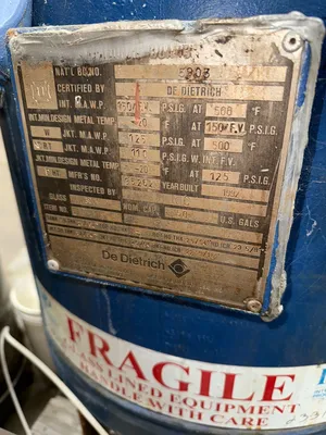 1992 DE DIETRICH 50 GALLON Zbiorniki emaliowane (H = wysokość, L = długość) | Perry Equipment (3)