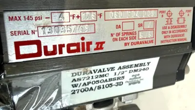 USED DURAVALVE AS7212MC ACTUATOR W/ 3M310