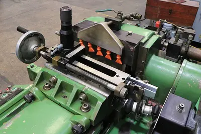 GLEBAR MODEL TF-9DHD  "MADE IN USA" CENTERLESS GRINDER
 PROGRAMMABLE BY TOUCHSCREEN CONTROL,
    AUTO INFEED & THRUFEED