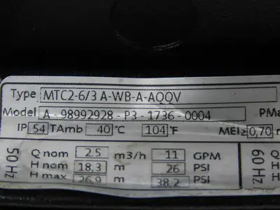 Grundfos MTC2-6/3 A-WB-A-AQQV Immersion Coolant Pump 13GPM .75Hp 230/460V 3PH