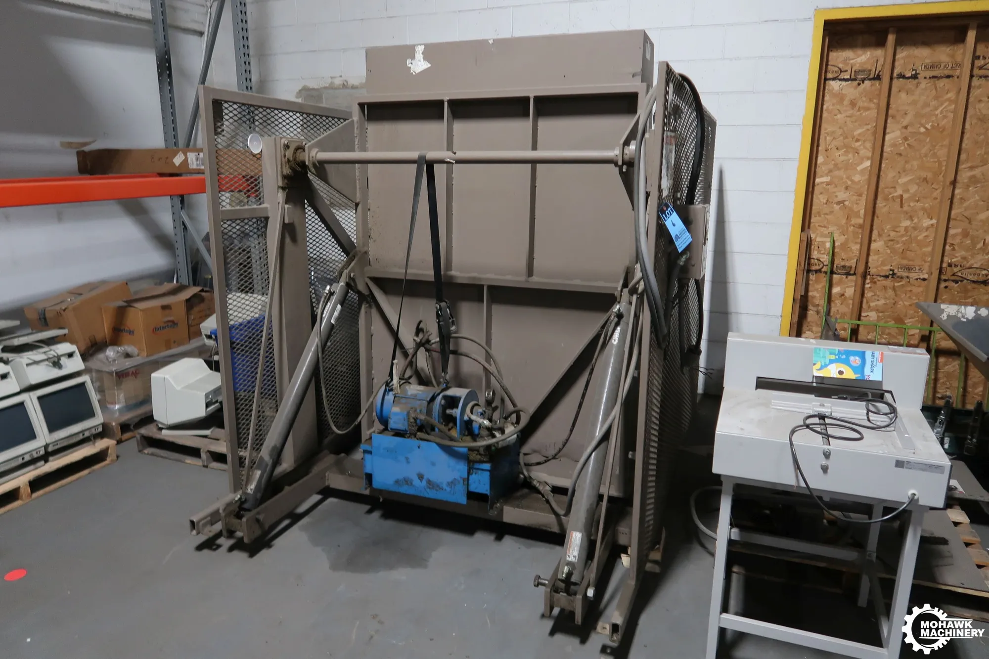 2000 LB ALLEGHENY "HLS1000" HIGH-VOLUME HYDRAULIC DRUM CART BOX CONTAINER TIPPER w/LOADING CONVEYOR - 3 HP