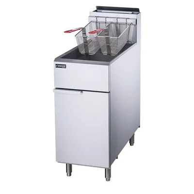 New | in-Stock Dukers New Dukers DCF4-NG Natural Gas Floor Fryer with 4 Tube Burners 50lbs 120,000 BTU on Casters Cookers / Coolers / Fryers Illinois US | Falcon Restaurant Supply #1376324