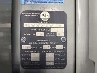 5kV/1200A Medium Voltage MCC Double Structure w/ Motor Protection Relays