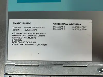Siemens 6ES7647-6CE63-0GA1 SIMATIC IPC627C (Box PC), (8.4.8)