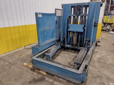 20,000 LBS X 54" X 36" BRANER HYDRAULIC COIL CAR UPENDER WITH POWER FEED CONVEYOR: YOBRO #25238